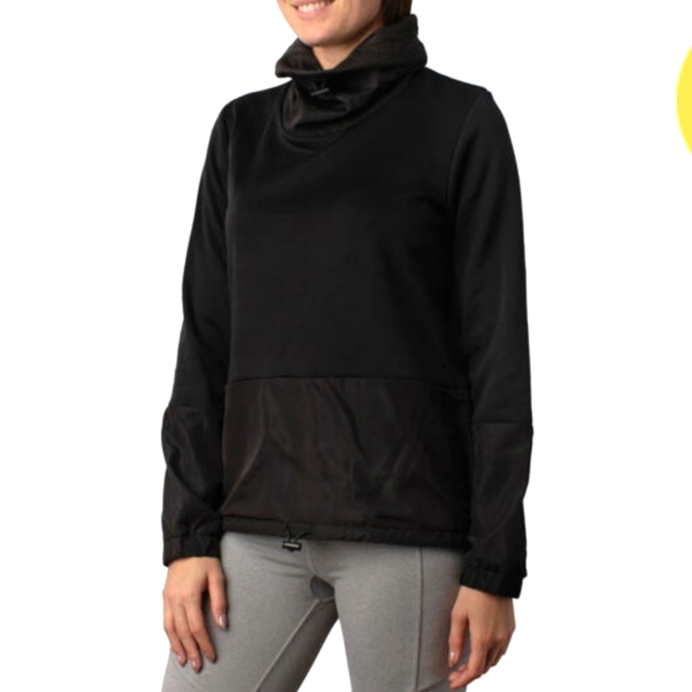 Black Long Sleeve Mock Neck Activewear Top with Drawstring by ACX in Medium